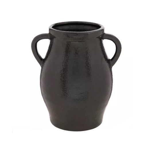 Round Rough Black Terracotta "Adonis" Double Handle Vase Pot for Home Decor | Style 144 - Rustike Home