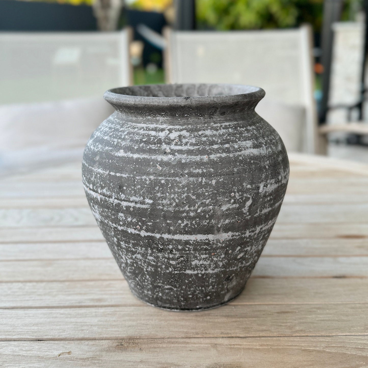 Gray & White Terracotta "Agnes" Vintage Vase Pot for Plants and Home Decor | Style 142 - Rustike Home