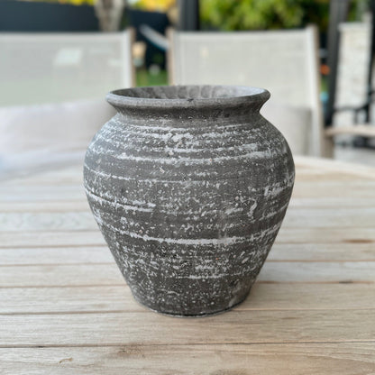 Gray & White Terracotta "Agnes" Vintage Vase Pot for Plants and Home Decor | Style 142 - Rustike Home