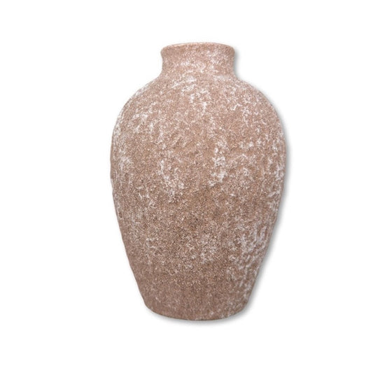 Round Rough Chalk White Rose "Napa" Vintage Vase Pot for Plants and Home Decor | Style 122 - Rustike Home