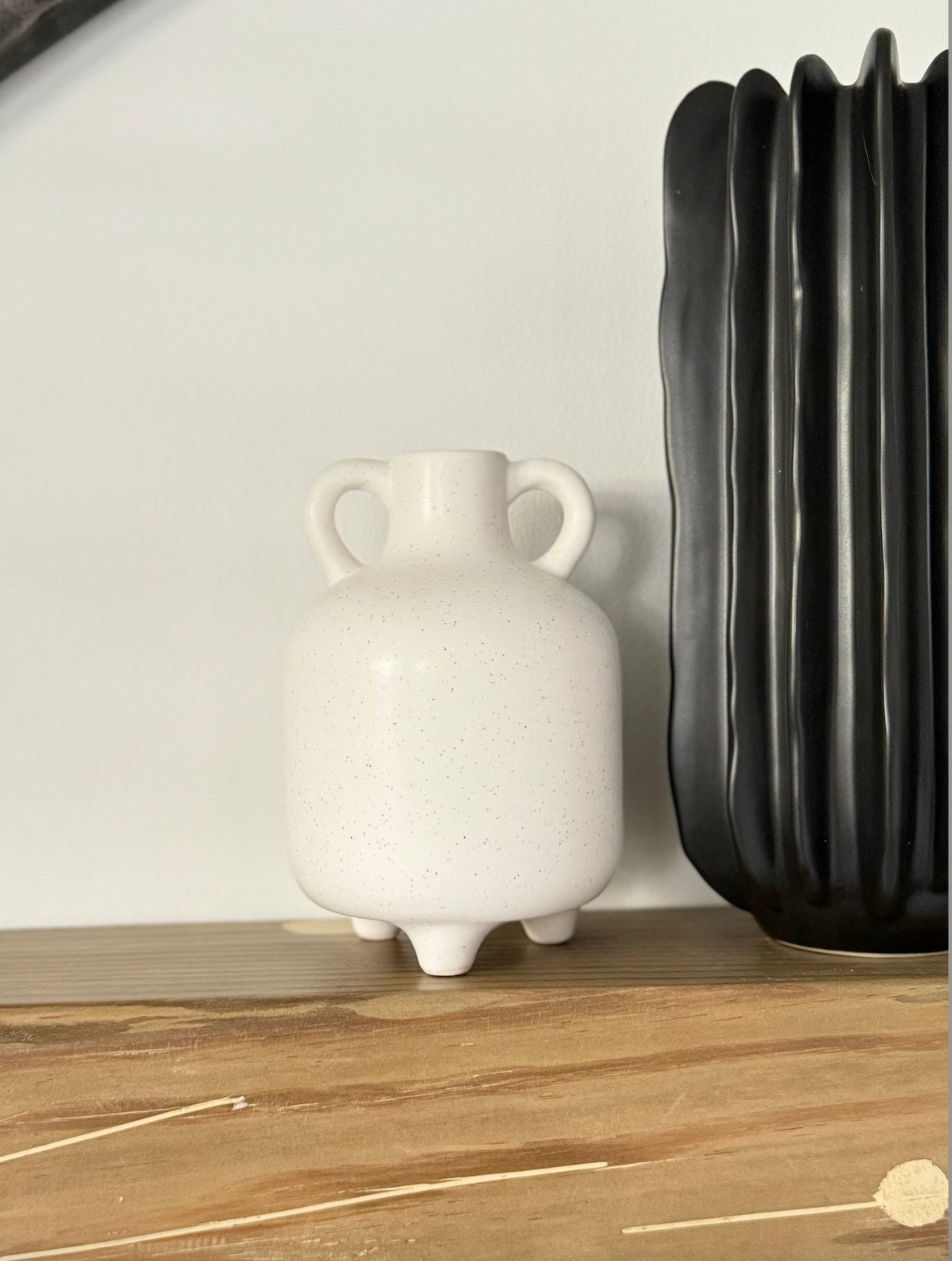 Round White Speckled "Ojai" White Double Handle Flower Vase Pot for Home Decor | Style 152 - Rustike Home