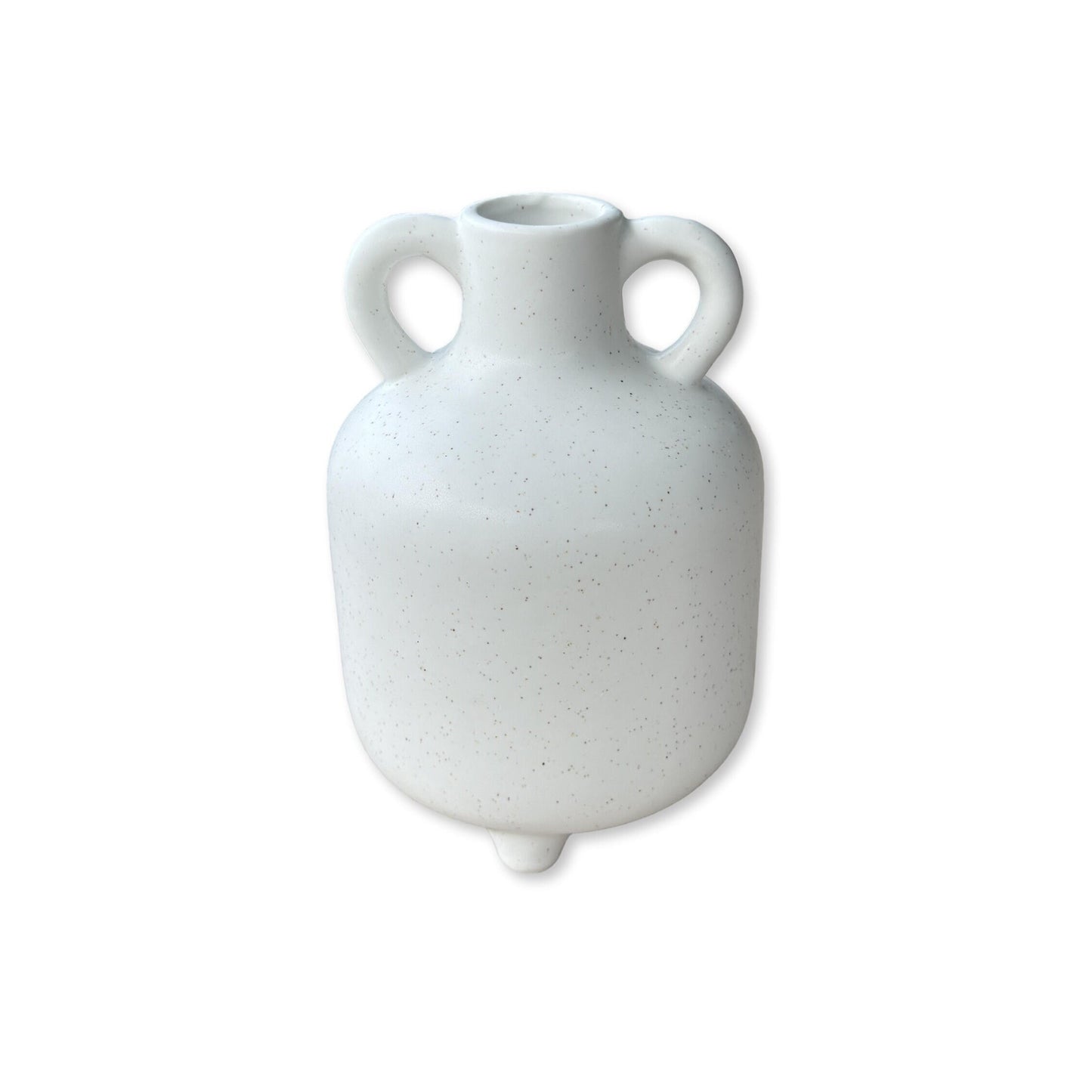 Round White Speckled "Ojai" White Double Handle Flower Vase Pot for Home Decor | Style 152 - Rustike Home