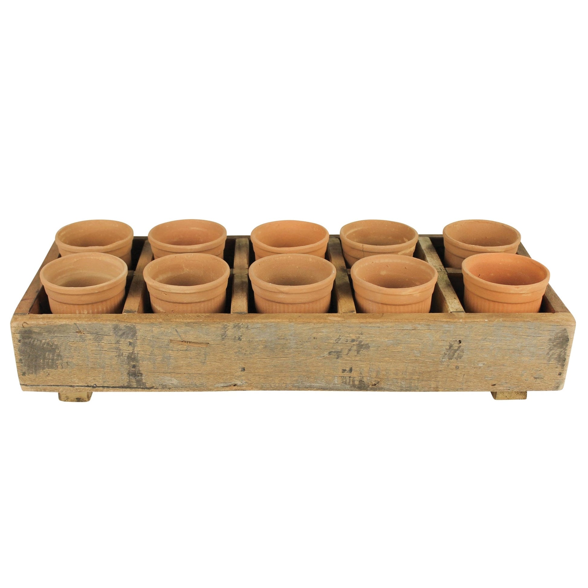Rustic Wood Caddy Tray with Round Terracotta Orange Pots | Planter Pot for Plants and Home Decor - Rustike Home