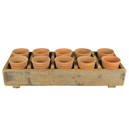 Rustic Wood Caddy Tray with Round Terracotta Orange Pots | Planter Pot for Plants and Home Decor - Rustike Home
