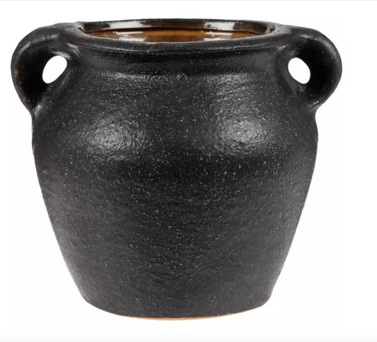 Round Rough Black Terracotta "Nikki" Vintage Vase Pot for Plants and Home Decor - Rustike Home