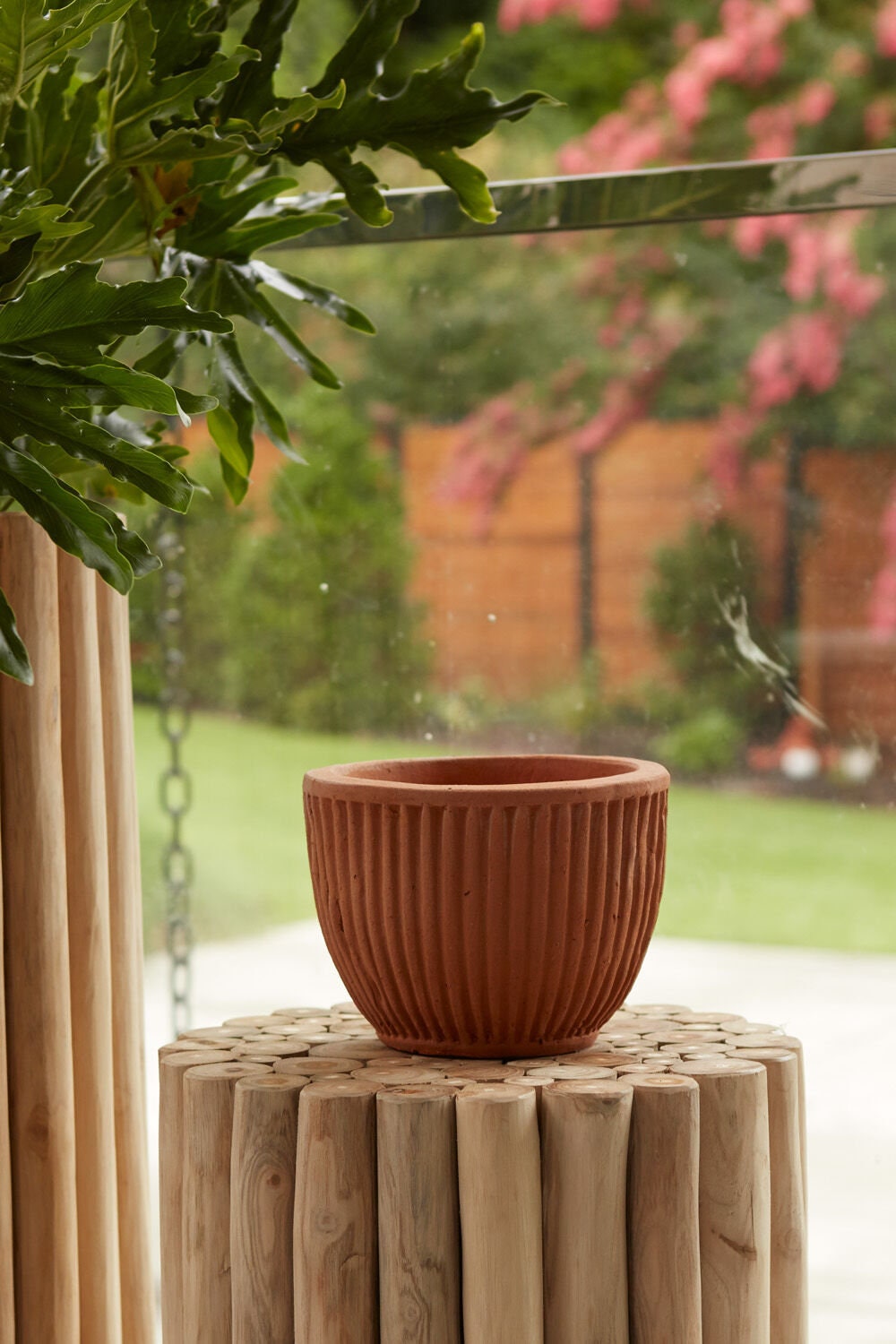 Round Ribbed "Selma" Terracotta Fluted Planter Pot for Plants - Rustike Home