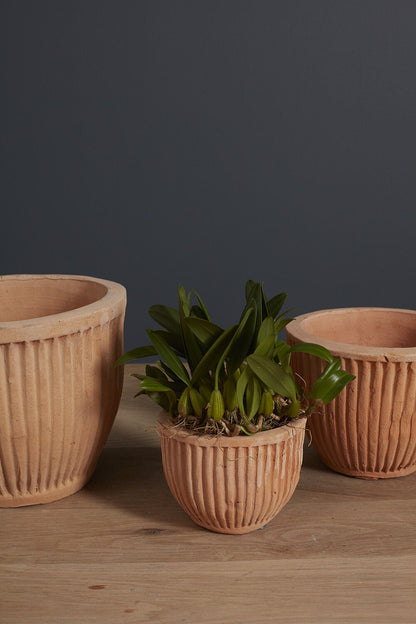 Round Ribbed "Selma" Terracotta Fluted Planter Pot for Plants - Rustike Home