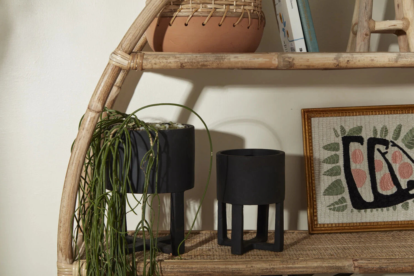 Round Footed Terracotta "Solstice" Orange- Black Planter Pot for Plants and Home Decor - Rustike Home