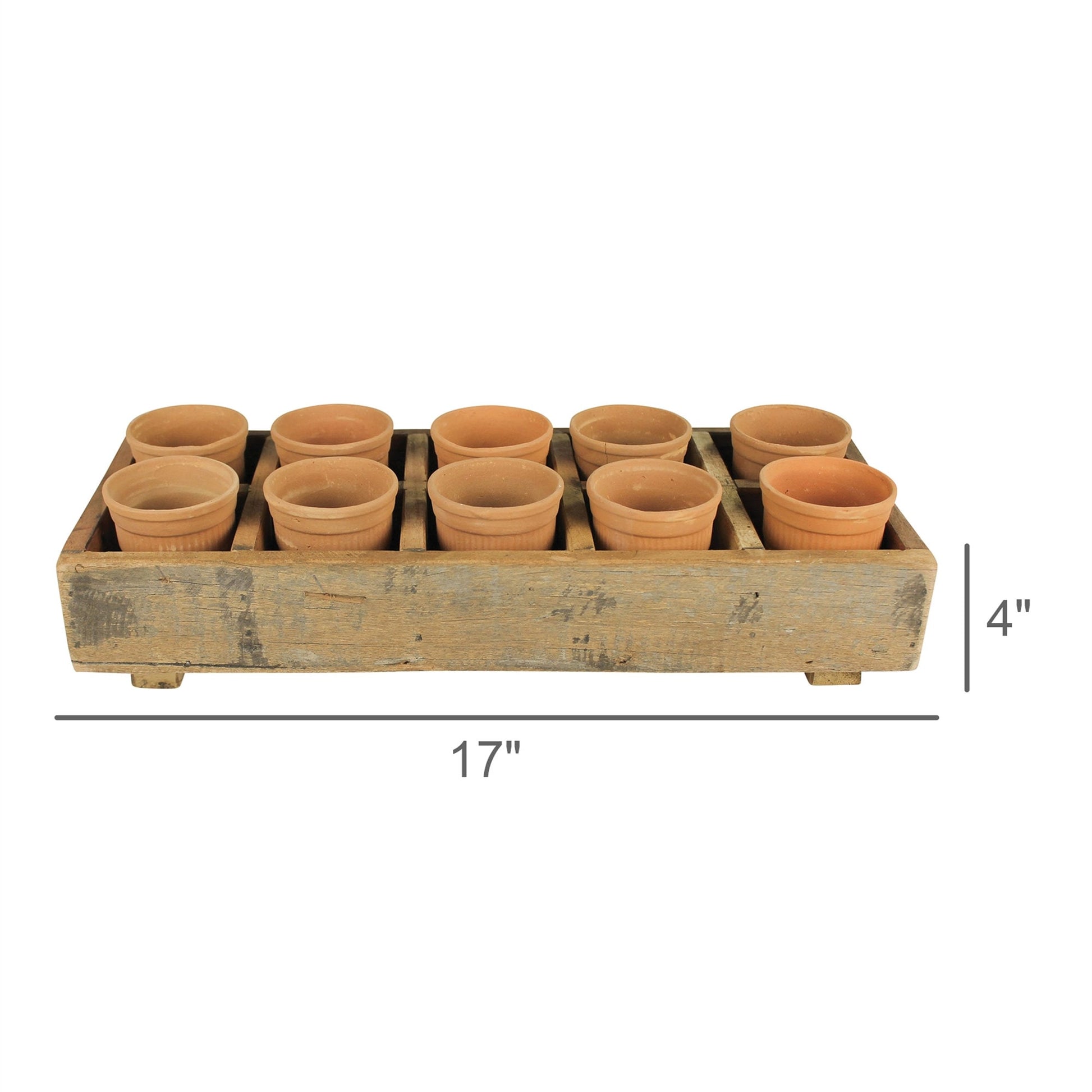 Rustic Wood Caddy Tray with Round Terracotta Orange Pots | Planter Pot for Plants and Home Decor - Rustike Home