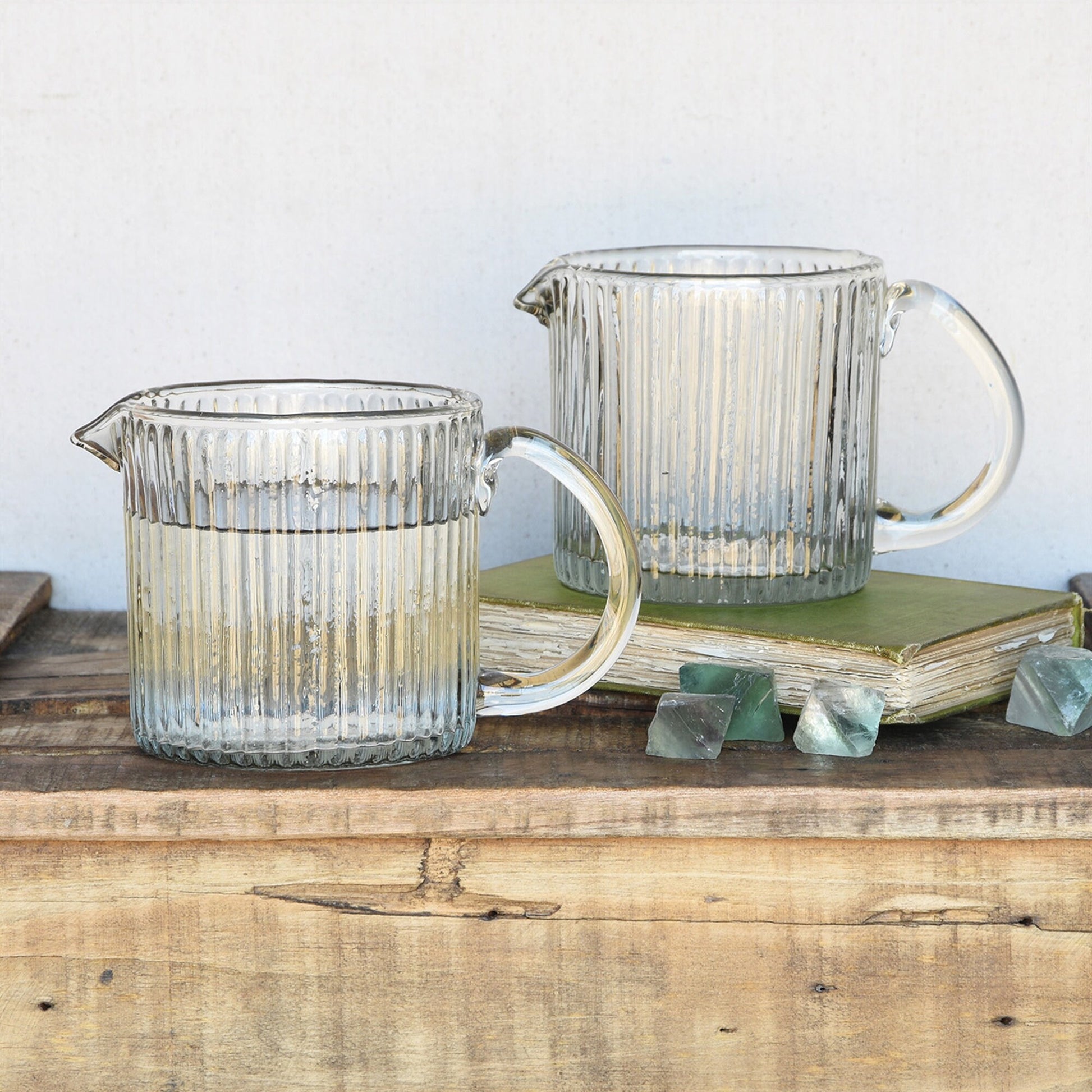 Glass Fluted "Sevilla" Pitcher Ribbed Elegant Wine and Tea Serving - Rustike Home
