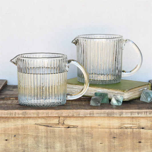 Glass Fluted "Sevilla" Pitcher Ribbed Elegant Wine and Tea Serving - Rustike Home
