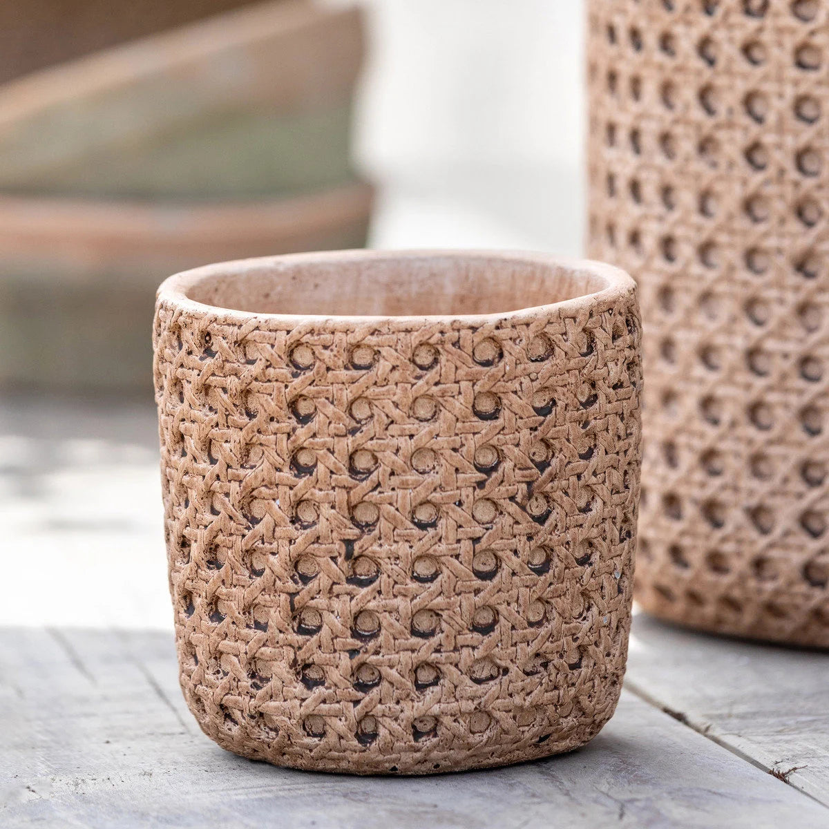 Round Cane Orange Terracotta "Carmel" Pot - Rustike Home