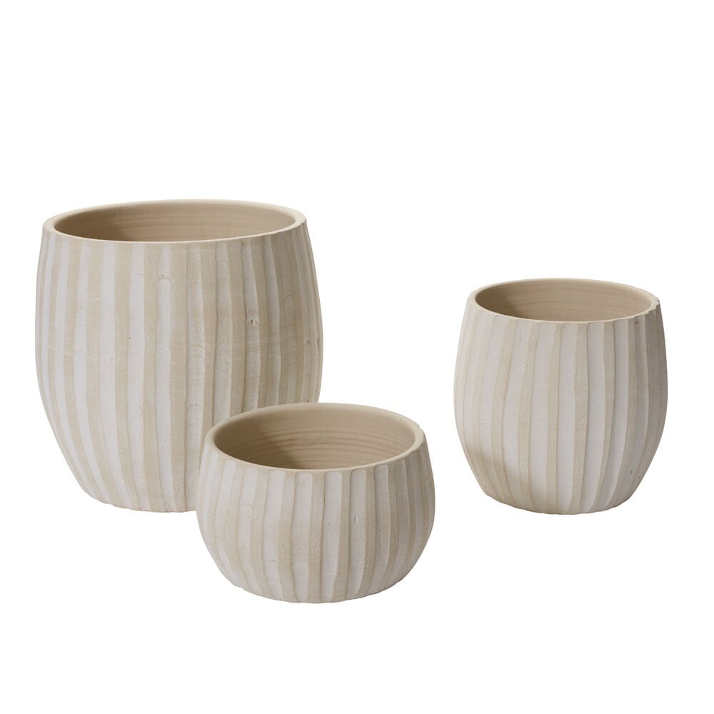 Round Ridged "Biltmore" Warm White Bowl Planter Pot for Plants and Home Decor - Rustike Home