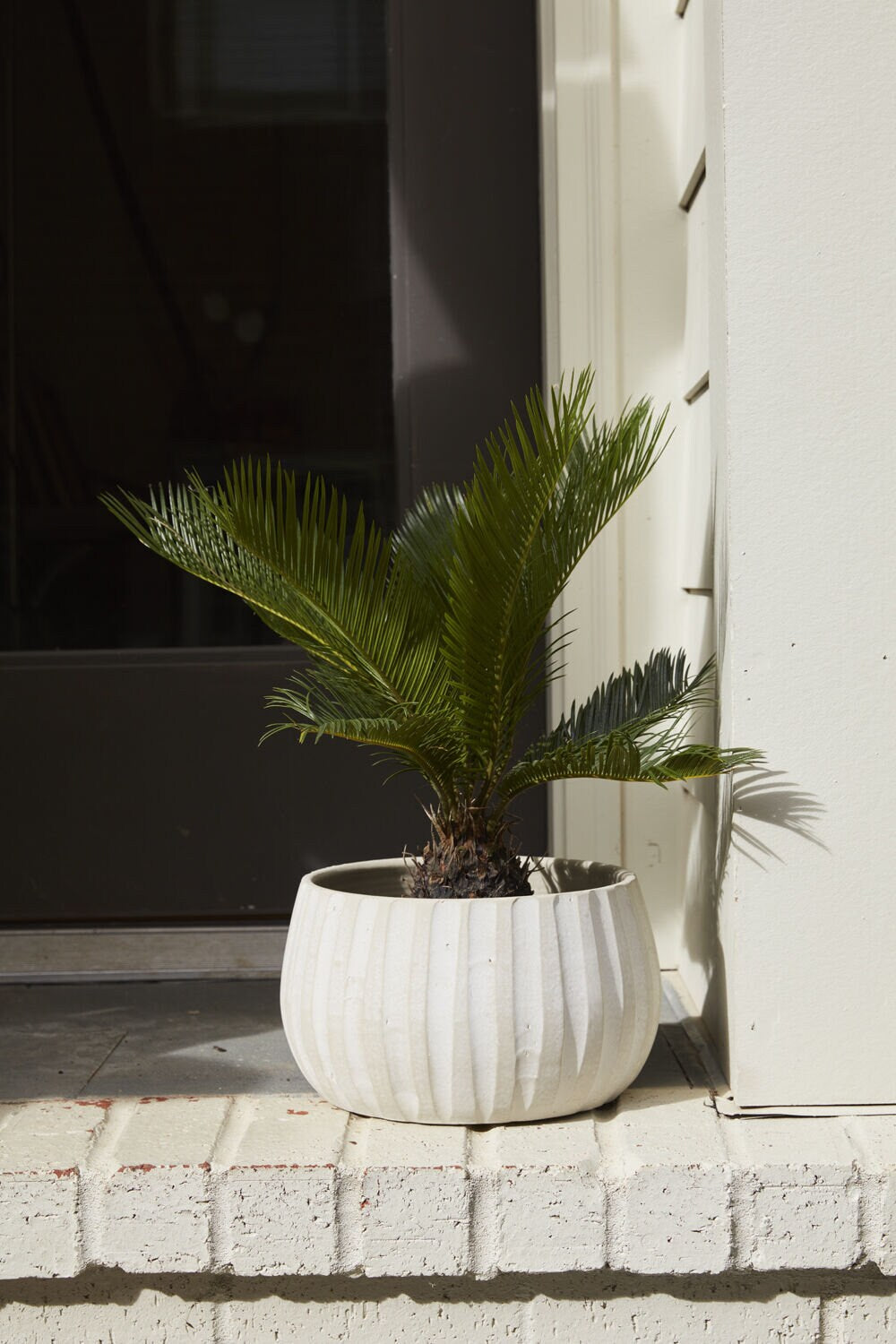 Round Ridged "Biltmore" Warm White Bowl Planter Pot for Plants and Home Decor - Rustike Home