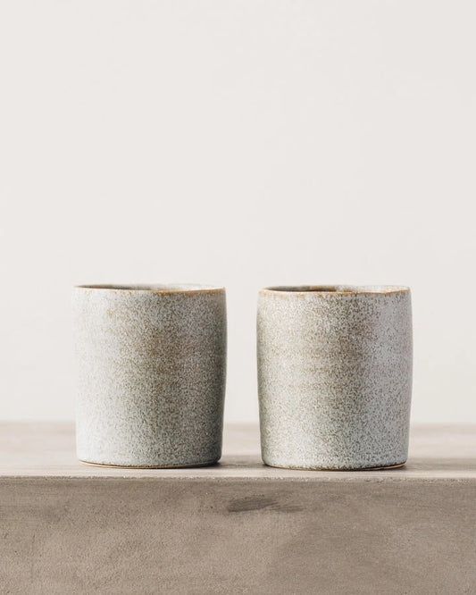 Set of 4 - Light Grey "Porto" Glazed Ceramic Cups Coffee Tea Mugs - Rustike Home