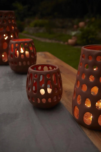 Terracotta Orange "Helena" Cutout Lantern Home Outdoor Patio Decor - Rustike Home
