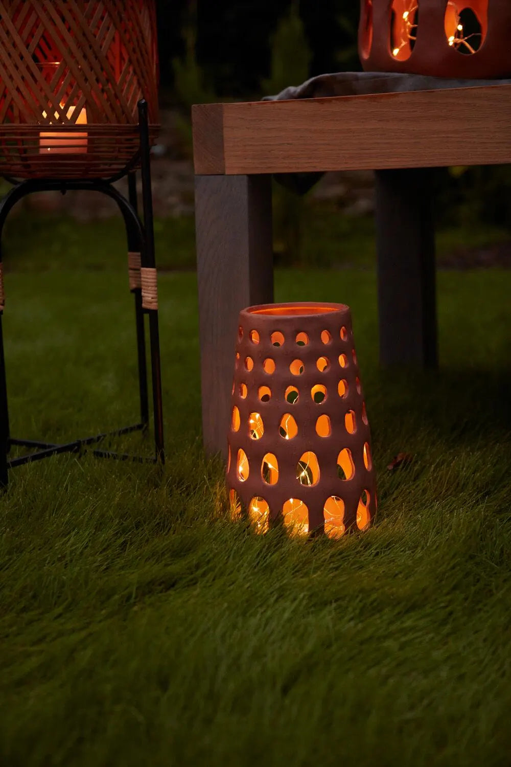 Terracotta Orange "Helena" Cutout Lantern Home Outdoor Patio Decor - Rustike Home