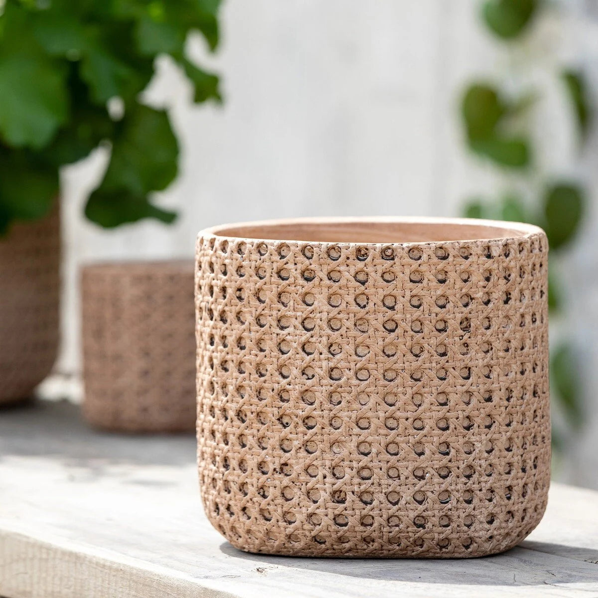 Round Cane Orange Terracotta "Carmel" Pot - Rustike Home
