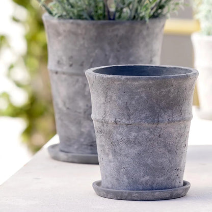 grey plant pot saucers Bluish Grey Ivy Distressed Vintage Planter Pot with Saucer Tray Medium
