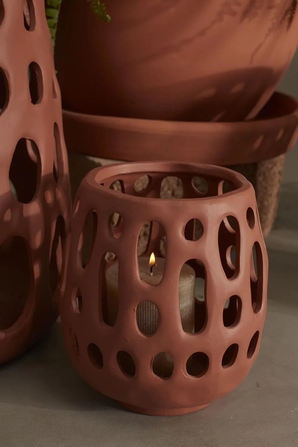 Terracotta Orange "Helena" Cutout Lantern Home Outdoor Patio Decor - Rustike Home