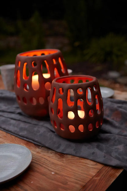 Terracotta Orange "Helena" Cutout Lantern Home Outdoor Patio Decor - Rustike Home