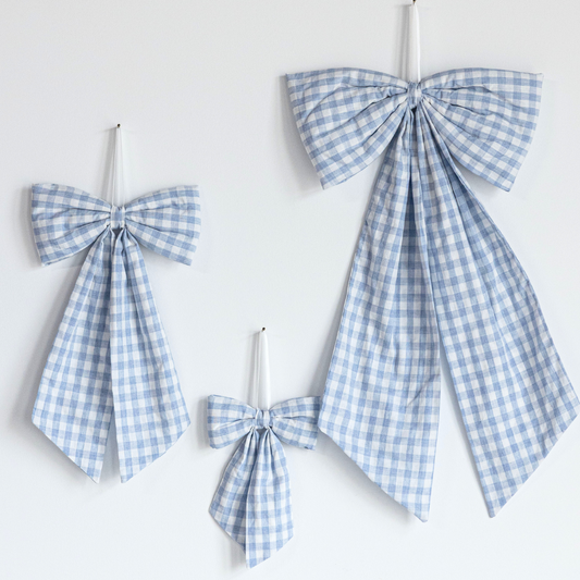 Baby Blue Gingham Fabric Bow – Decorative Nursery Ribbon Accent